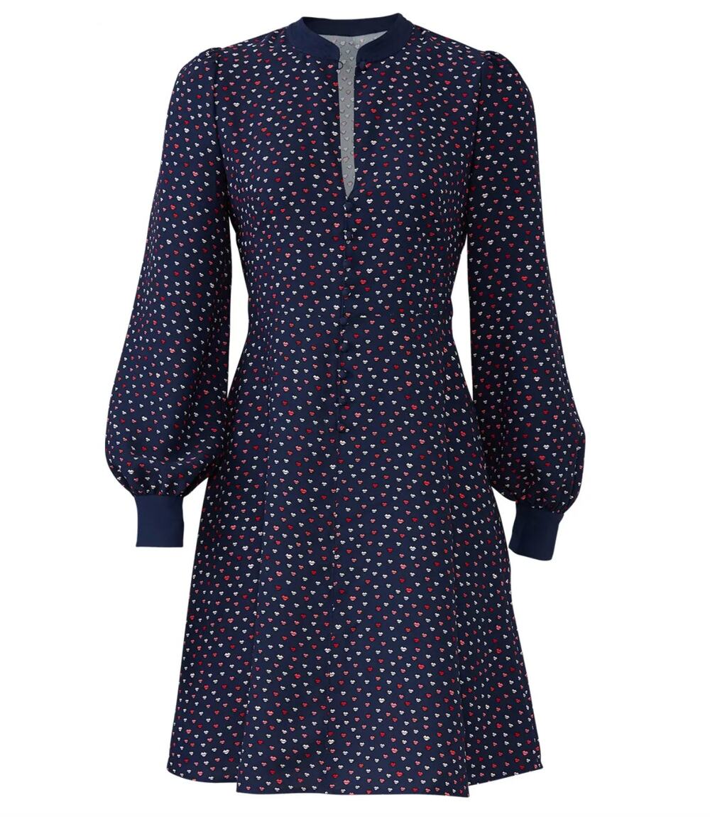 NWT Kate Spade Crepe Lips Dress Sz 12 Novelty Print Buttons Navy Blue
